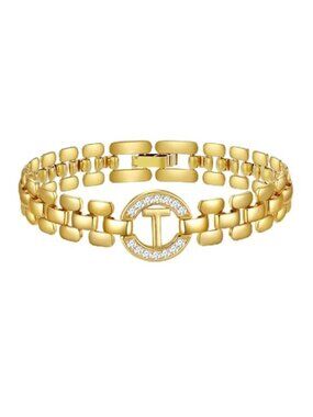 Gold Initial Bracelet 14K Plated Letter A Z Charm Womens Box Chain 7 Inch CZ